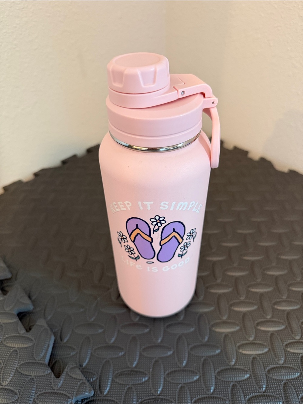 Life is Good Pink Stainless Water Bottle with Flip Cap